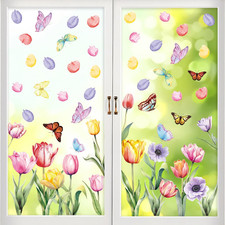 Spring Window Clings, 5 Sheets 51 PCS , Tulip  Butterfly Floral Window Sticker