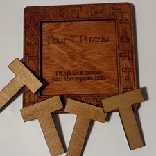 Handmade Wooden Four-T Puzzle  Laser Cut Brain Teaser
