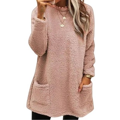 Flauschiger Pullover Damen Freizeit Taschenpullover Tops Frauen Winter Warm Sweater Shirt