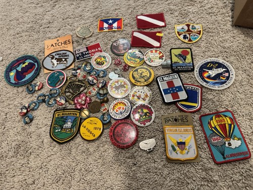 Vintage Pin Badges Buttons Patches Lot - Political Travel Fiesta Virgin Island