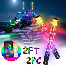 Pair 2FT Spiral LED Fat Whip Light Antenna RGB Chasing For Can-am X3 RZR UTV ATV