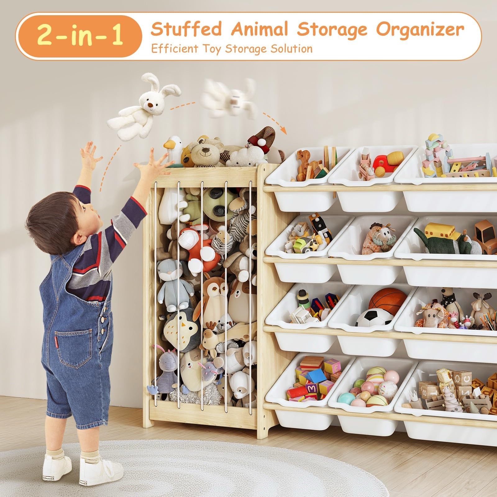 EXPERLAM Kids Toy Storage Organizer, 2-in-1 Stuffed Animal Storage