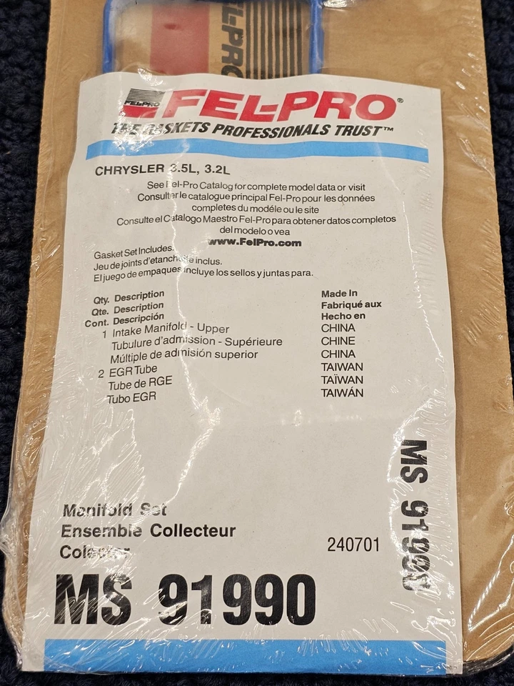 Fel-Pro MS 91990 Fuel Injection Plenum Gasket Assy Fits 1998-2004 Dodge Intrepid - Image 2 of 4