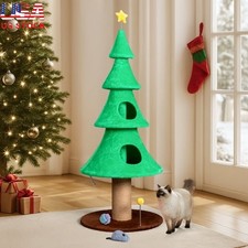 59in Cat Tree Tower Holiday Decor Christmas Tree Cat Condo W/ Houses Toys New