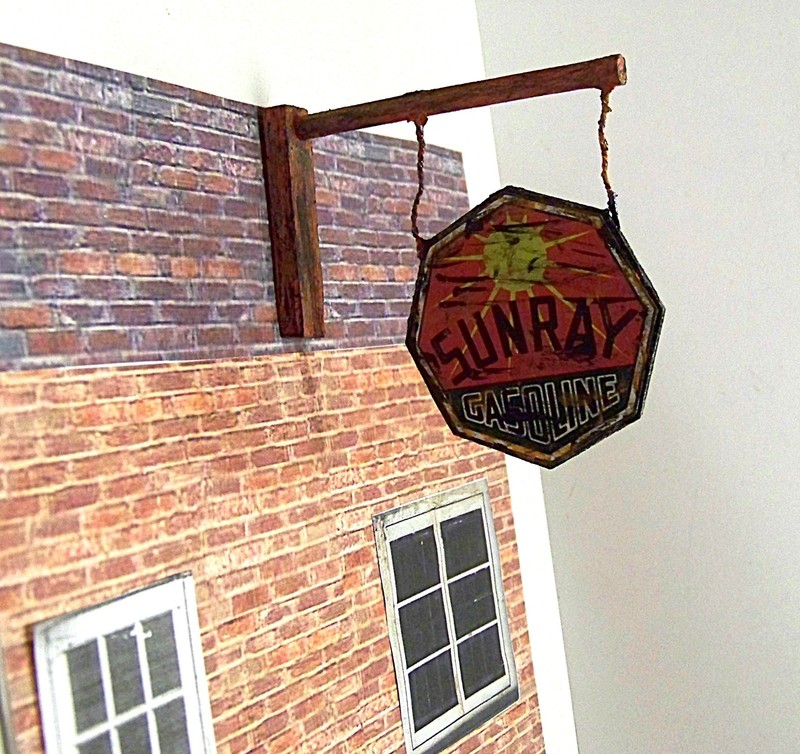 1/18, 1/24 Scale Vintage Distressed Sunray Gasoline 2-Sided Hanging Sign