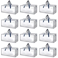 12 Pack Extra Large Moving Bags with Zippers & Carrying Handles, Heavy-Duty S...