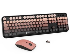 Wireless Keyboard Mouse Combo,104 Round Keys Cute Colorful Keyboard with Retr...