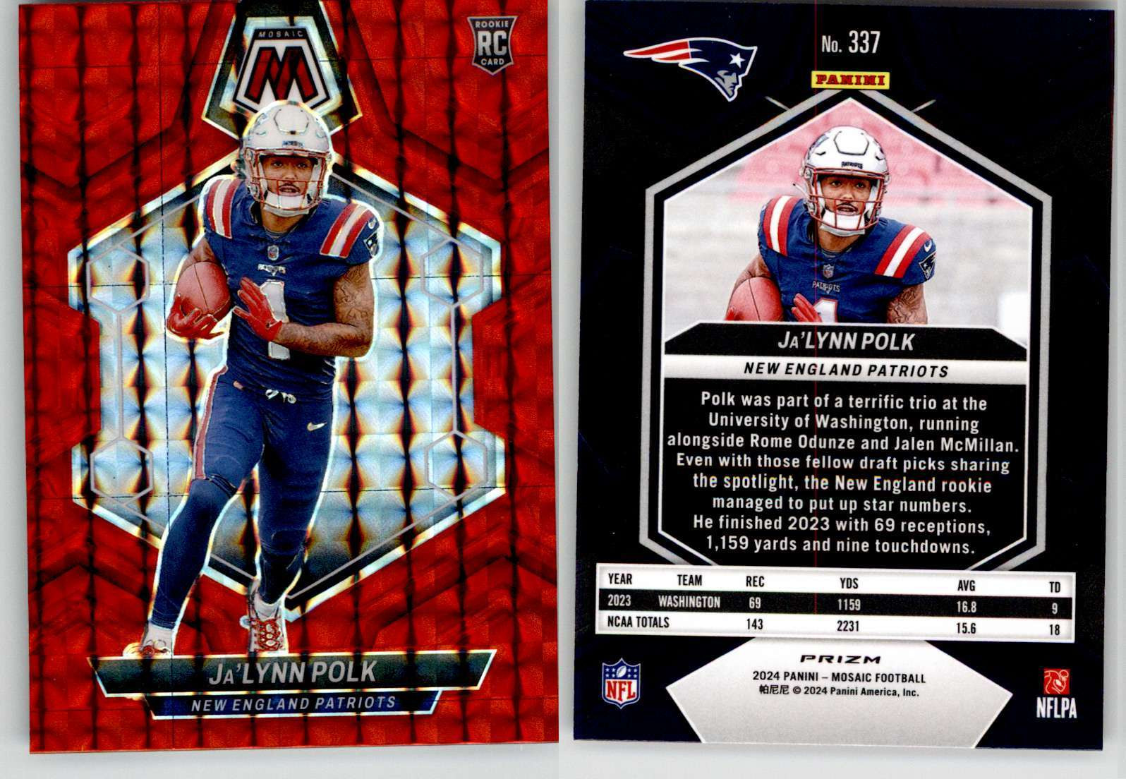 Ja’Lynn Polk 2024 Mosaic Red Prizm #337 Washington Patriots RC Rookie