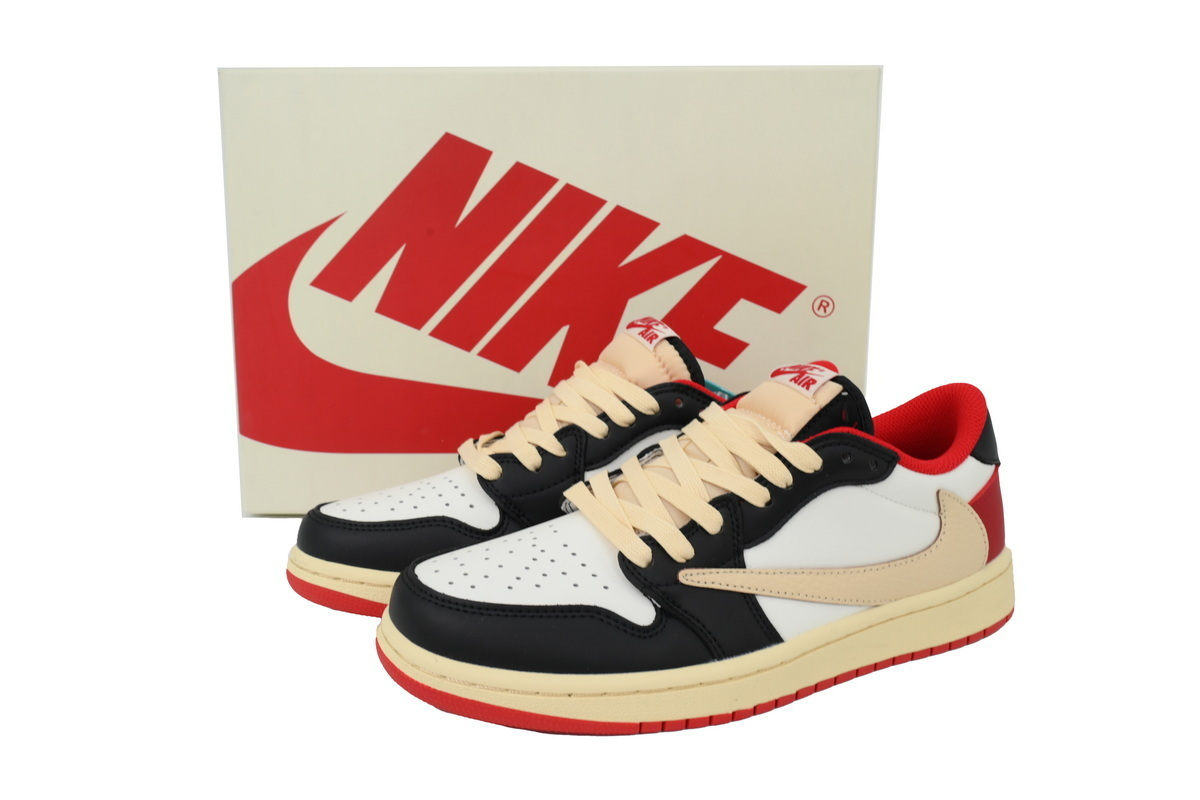 Travis Scott x Air Jordan 1 Black White Red Hook Men's Sneakers