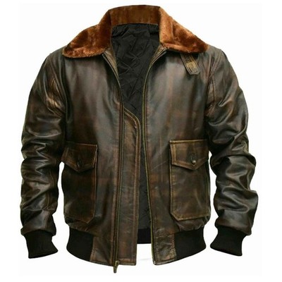 Bomber Jacket Men s G-1 A2 Aviator Sheepskin Leather Vintage Flight Pilot Style