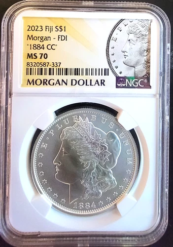 2023 Morgan Dollar Fiji Mint 1884 CC MS-70 NGC First Day -0.999 Silver 1 Oz Coin