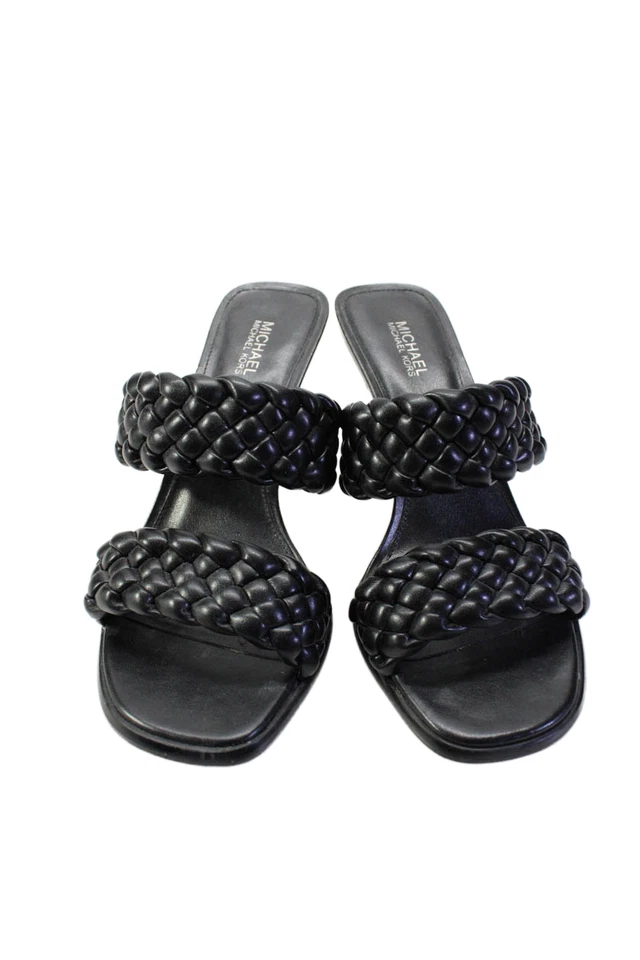 Sandalias Michael Michael Kors Mujer Tacón Bloque Doble Correa Trenzada Negras 6.5M Foto 2 de 4