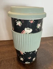 Travel Tumbler IQ ACCESSORIES Ceramic Patterned w/ Lid & Wrap 12oz Coffee/Tea