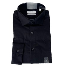 Calvin Klein Steel Men  s 16.5 34/35 Black Slim-Fit Non-Iron Stretch Dress Shirt