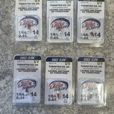 6 Packs Full Dealer Pack Eagle Claw Tungsten Viking Ice Jigs UV Size 14 RedWhite
