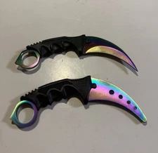 Pair of STEEL BLADE TRAINING KARAMBIT Fixed Blade Tactical Knife Sheath