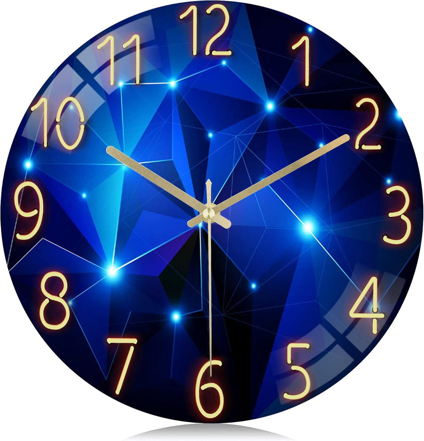 12 Inch Silent Non Ticking Glass Blue Wall Clock for Living 
