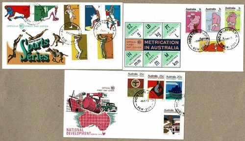 Australia 1973 1974  Metrication Sports Dev FDC NSW Postmark Horton Park  Black