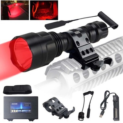 800Yards Hunting Red Light LED Flashlight Torch Quick Detach 20mm Picatinny Rail