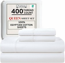 Egyptian Cotton Sheets Queen Size Bed Set, 400 Thread Count Queen Sheet Set,