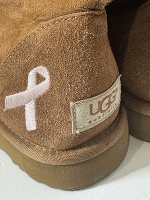 UGG Australia Classic Short Boots Chestnut Pink Ribbon Women s Size 