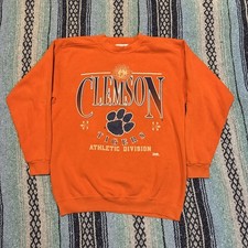 Vintage Clemson Tigers Sweatshirt Adult Large Orange Pullover Crewneck Spell Out