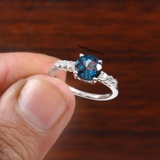 Round Cut London Blue Topaz Ring For Women 925 Sterling Silver Ring