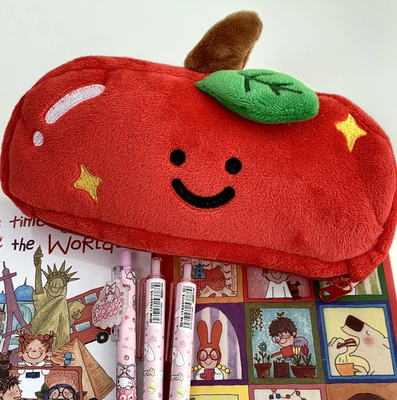 1pc Red Apple Pencil Case Large Capacity Makeup & Pen Storage Bag Gift - NEW
