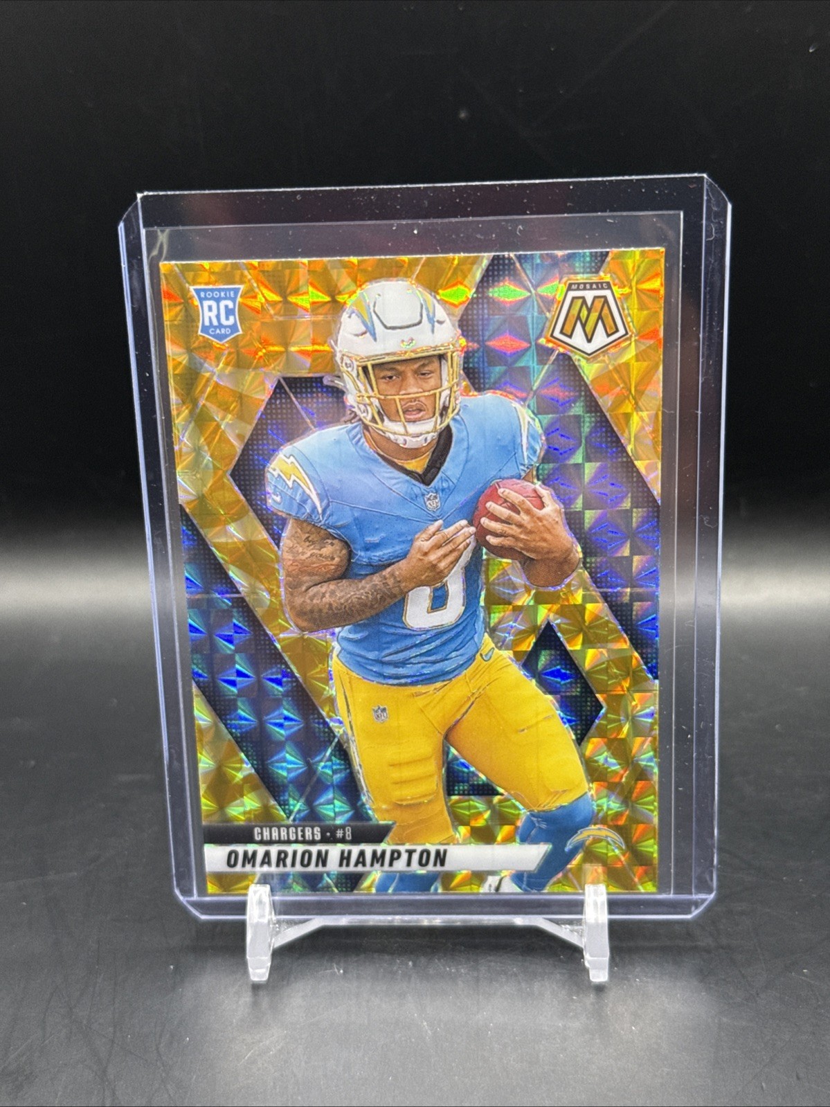 Omarion Hampton 2025 Mosaic NFL Rookie Yellow Reactive Mosaic Chargers #335 RC