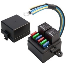12V Pre-Wired Fuse Relay Box, 4-Pin 40A Relay Block and Kit, 2 Relays and 6 A...
