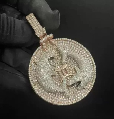 3.40Ct Round Cut Real Moissanite Double Fish Circle Pendant 14K Rose Gold Plated