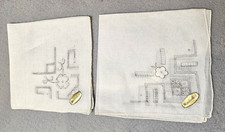 2 Vintage White Linen Open Cut Work Hankies Floral Embroidery Handmade, NOS