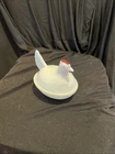 Vintage Milk Glass Hen on Nest Red Comb Trinket Dish 4" White Chicken
