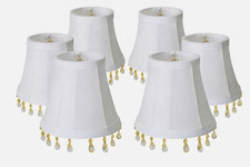 6-Pack White Beaded Bell Clip-On Chandelier Lamp Shades by Royal Designs CS-310B