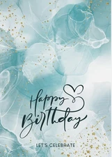 Digital File Birthday Card Teal Gold Glitter Printable