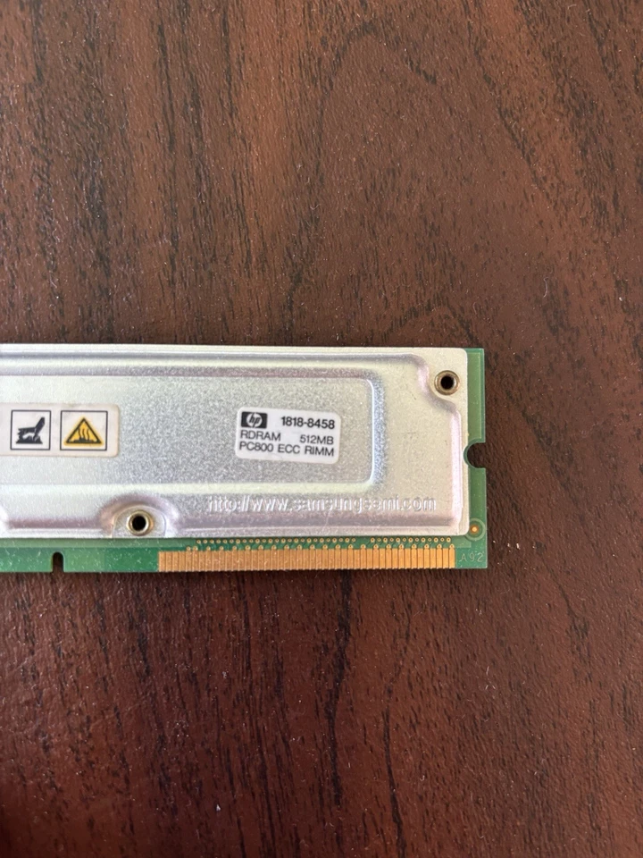 Samsung 512MB 800-45 PC800 ECC RIMM RDRAM Memory MR18R162GAF0-CK8 HP 1818-8458 - Image 3 of 4