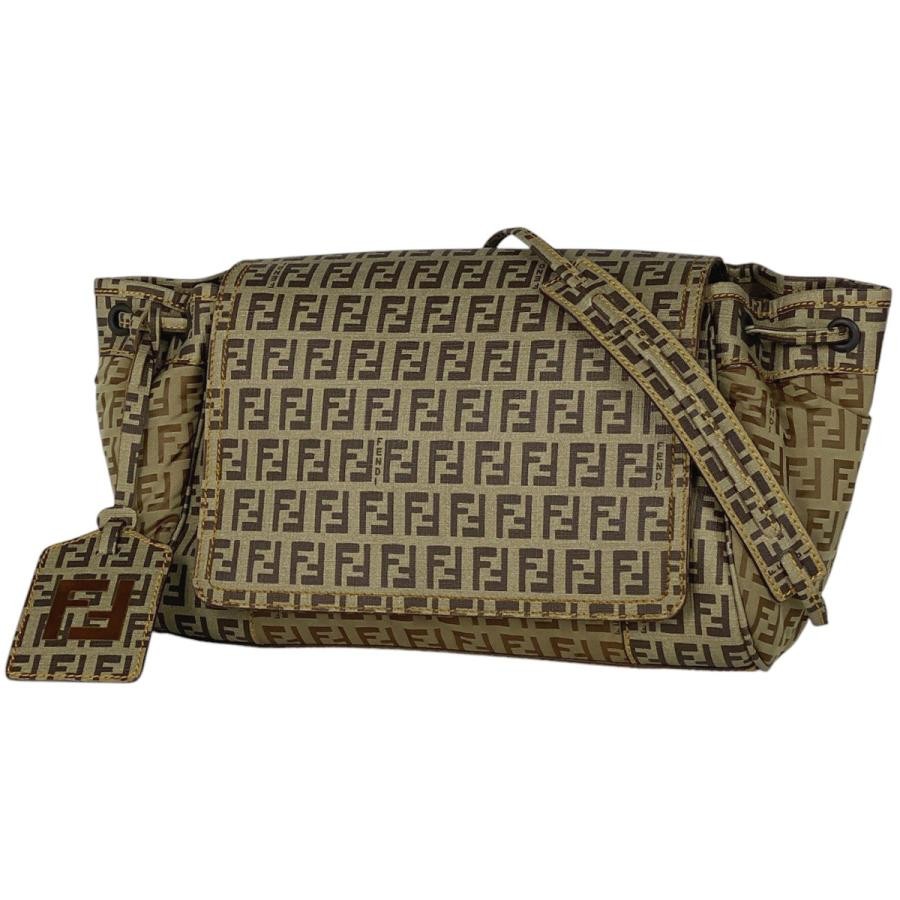 FENDI Zuccino Shoulder Bag 8BT129 Coated Canvas Beige #BS1696
