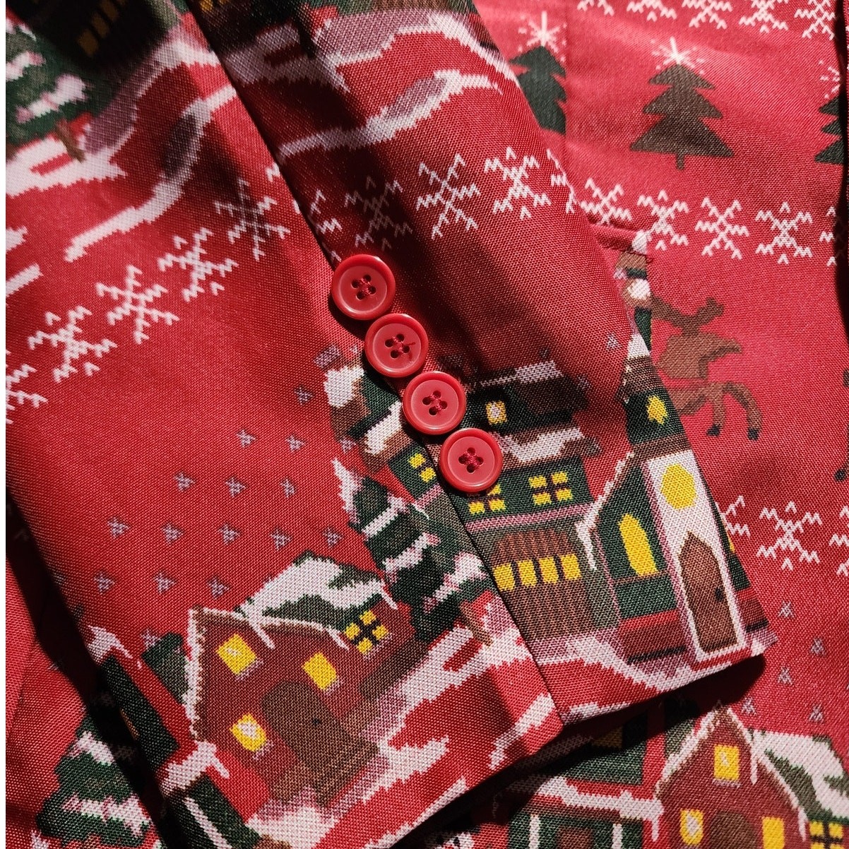 Unisex Christmas Santa Reindeer Snowy Cabin Snowman Holiday Blazer Med image 5