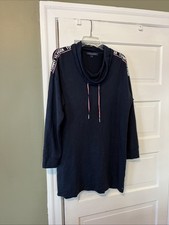 Tommy Hilfiger Navy Blue Cowl neck Sweatshirt Dress Size M Sleeve log (LS)