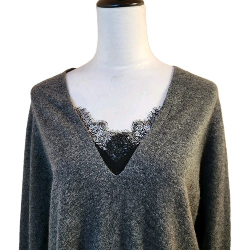 Brochu Walker Womens Lace Vee Looker Pullover Sz Small Charcoal Gray Melange Top - Picture 9 of 21