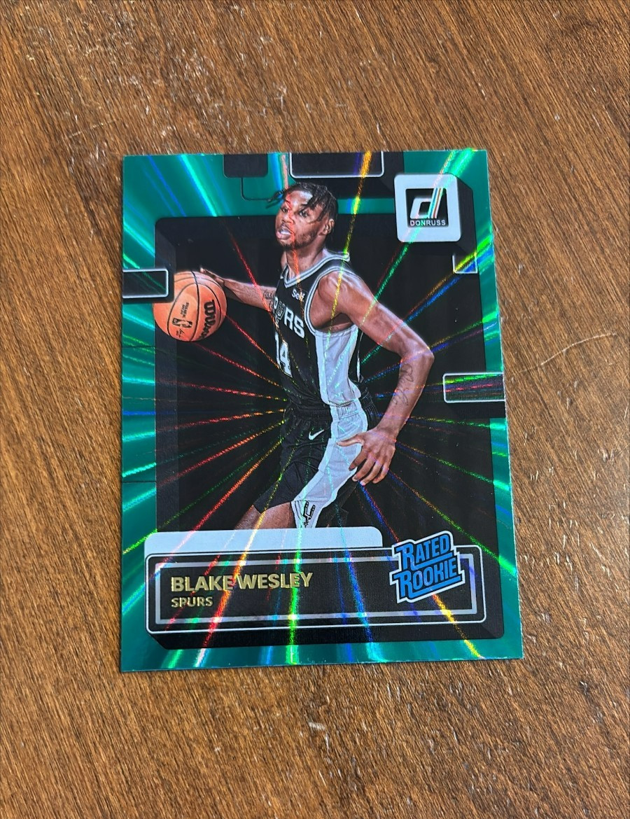 Blake Wesley 2022-23 Donruss Rated Rookie Green Laser #225 Blazers Notre Dame RC