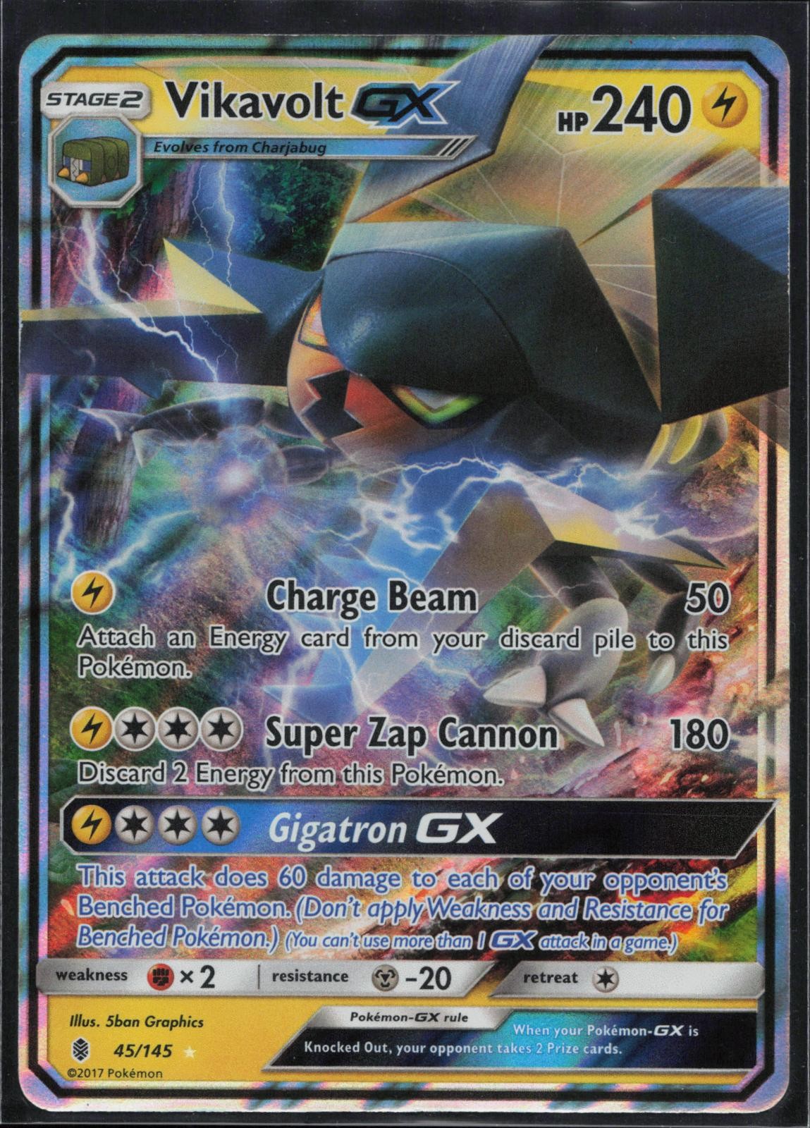 Vikavolt GX 45/145 Holo Ultra Rare Guardians Rising Pokemon Lightly Played