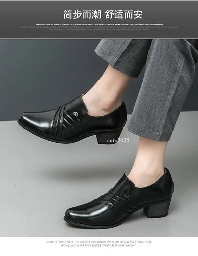 Mens Pointed Toe Pleated Wedding Evening Party Formal Dress Cuban Heel Shoes New - Picture 9 of 20