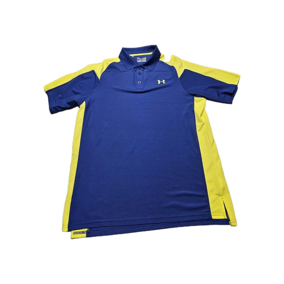 Polo de golf Under Armour HeatGear suelto azul/amarillo camisa de golf para hombre talla grande SS Foto 2 de 4