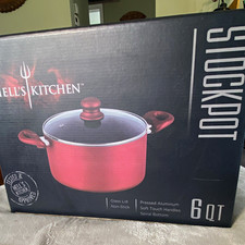 Hell's Kitchen 6 Qt antiadhésif couvercle en verre aluminium pressé rouge HK-228