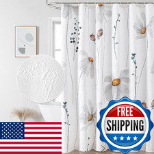 QiyI Floral Shower Curtain, 3D Embossed Butterflies Flower Bathroom Curtain, Wat