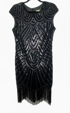 Flapper Sheath Dress Babeyond Black L Sequins Beads Fringe Formal Sleeveless