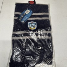 Harry Potter Hufflepuff Scarf Blue Gray Striped Hogwarts Crest One Size Adult