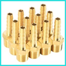 12-Pack 1/4'' Air Hose Fittings, Brass Hose Barb Fittings, 1/4 Inch NPT Male ...
