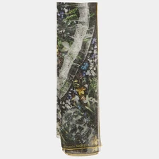 Alexander McQueen Black Floral Print Silk Square Scarf
